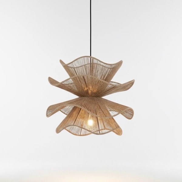 Jute Light Fixture | Handmade Woven Ceiling Lamp | Rustic Boho Chandelier | Natural Rope Lighting