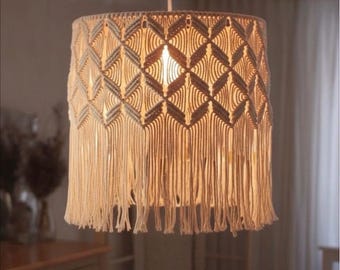 Cotton Macrame Chandelier | Large Bohemian Tassel Lampshade | Hand-Woven Ceiling Light | Modern Farmhouse Decor