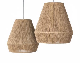 Boho Jute Pendelleuchte | Handgewebte Deckenlampe | Rustikaler Boho Kronleuchter | Natürliche Seil-Beleuchtung