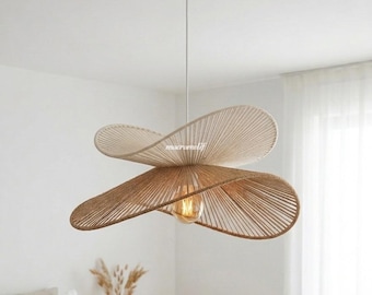 Lampada a sospensione scandinava realizzata a mano / Lampada da soffitto moderna nordica in macramè / Lampadario in corda di cotone fatto a mano