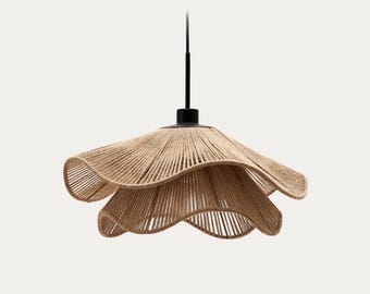 Jute Pendelleuchte | Handgewebte Deckenlampe | Rustikaler Boho Kronleuchter | Natürliche Seil-Beleuchtung