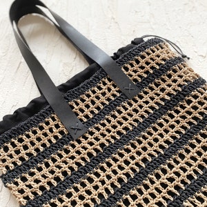 Crochet Striped Raffia Net Bag image 3