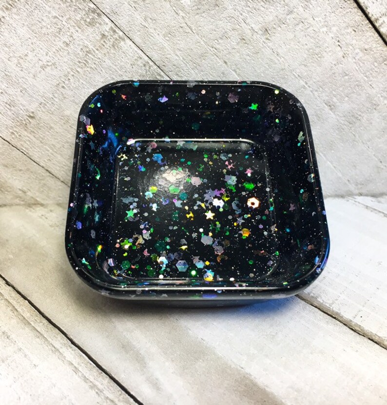 Black galaxy Badtz-Maru glitter square resin jewelry dish