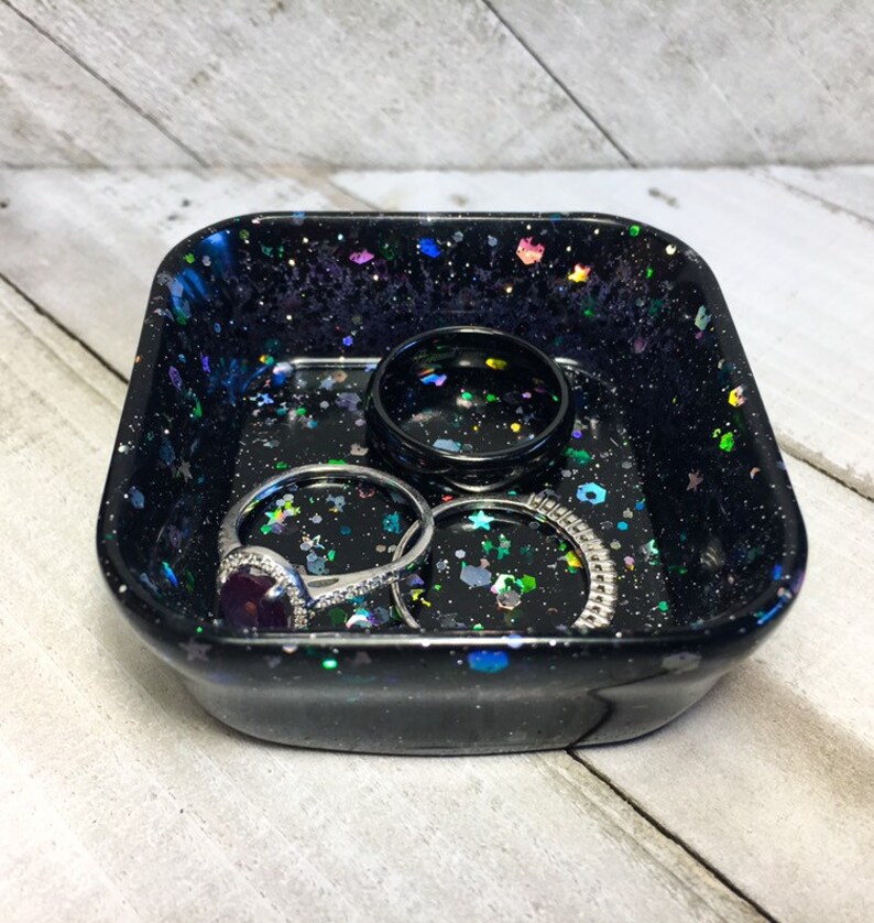 Black galaxy Badtz-Maru glitter square resin jewelry dish