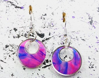 Pink and Blue Cosmic Rebel Handmade Polymer Clay Dangle Earrings