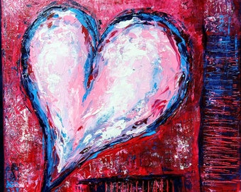 acrylic painting, abstract, hearts, love, canvas, unframed, wedding, red, blue, art, painting,