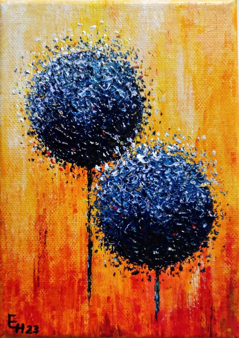 Malerei, Blumen, Abstrakt, Acryl, handgemacht, Lollipop-Painting, verschiedene Farbkombinationen, ich fertige auf Bestellung, Blau