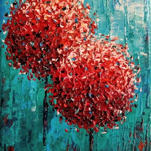 Painting, flowers, abstract, acrylic, handmade, lollipop painting, different color combinations, I make to order, Red