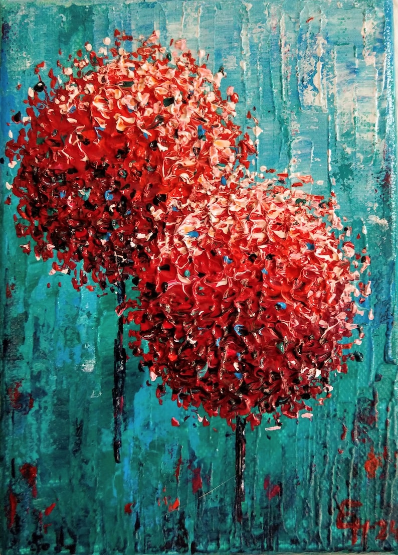Painting, flowers, abstract, acrylic, handmade, lollipop painting, different color combinations, I make to order, Red