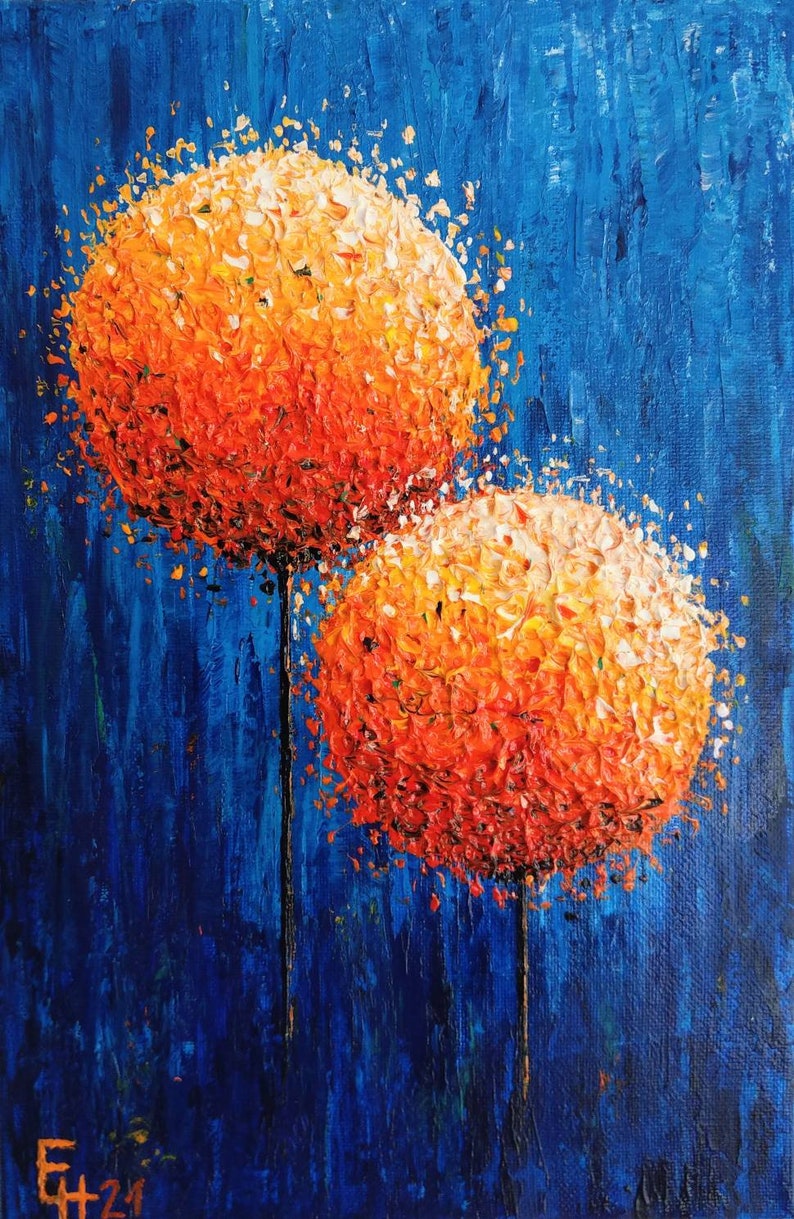 Malerei, Blumen, Abstrakt, Acryl, handgemacht, Lollipop-Painting, verschiedene Farbkombinationen, ich fertige auf Bestellung, Orange