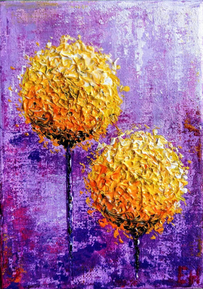 Painting, flowers, abstract, acrylic, handmade, lollipop painting, different color combinations, I make to order, Yellow