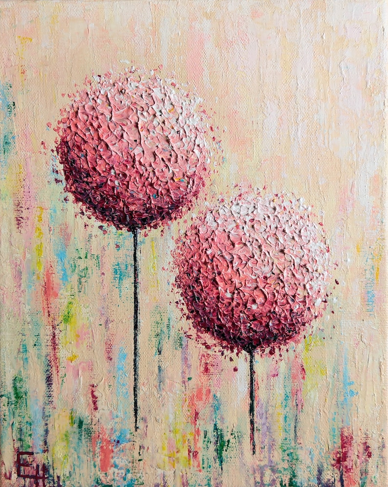 Painting, flowers, abstract, acrylic, handmade, lollipop painting, different color combinations, I make to order, Vintage rosa