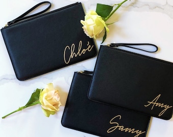 Personalised Clutch Bag with Name – Custom Made Monogram Wristlet Purse – Personalised Pouch Gift For Her - Bachelorette Hen Gift Ideas