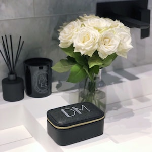 Portagioielli personalizzato con iniziali - Portagioielli da viaggio in stile Art Déco - Portagioielli nero personalizzato - Portagioielli da donna