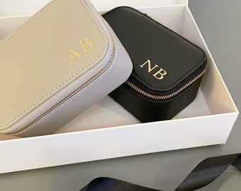 Set of Personalised Jewellery Boxes with Initials – Custom Made Travel Case For Jewellery & Accessories - Ring Box Watch Box For Him and Her