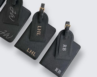 Personalised Travel Set With Initials - Personalised Passport Cover & Luggage Tag Set - Luxury Travel Gift Monogram Passport and Luggage Tag