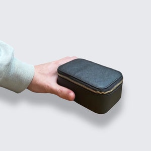 Scatola per orologi da uomo di lusso - Scatola per gemelli nera Scatola per gioielli da uomo - Regalo per lui - Custodia da viaggio per gioielli da uomo - Portagioielli con anello