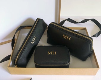 Personalised Gift Set With Initials or Name - Personalised Washbags, Makeup Bags & Jewellery Box With Initials - Toiletry Bags Gift For Her