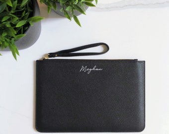 Personalised Clutch Bag With Script Name – Monogram Wristlet Purse With Cursive Name – Personalised Womens Purse Gift For Her