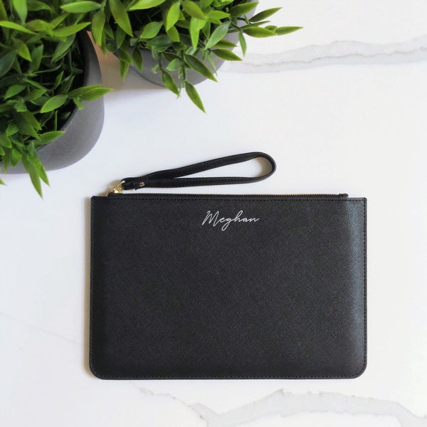Personalised Clutch Bag With Script Name – Monogram Wristlet Purse With Cursive Name – Personalised Womens Purse Gift For Her