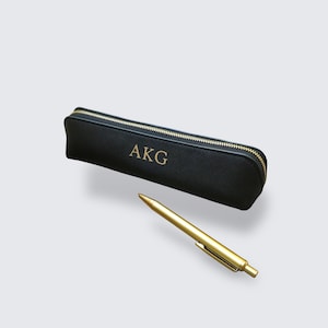 Gepersonaliseerde heren etui - heren gepersonaliseerde hoes voor pennen - pennenhouder met monogram stationair cadeau voor hem - op maat gemaakte pennenzak
