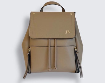 Personalised Backpack With Initials - Rucksack in Tan Camel Colour – Gift For Her - Custom Made Monogram Book Bag With Adjustable Straps