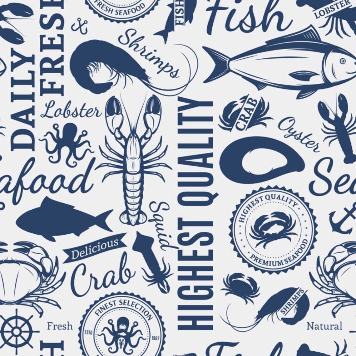 Decorative Fabric Seafood Made in Spain limited Edition Etsy