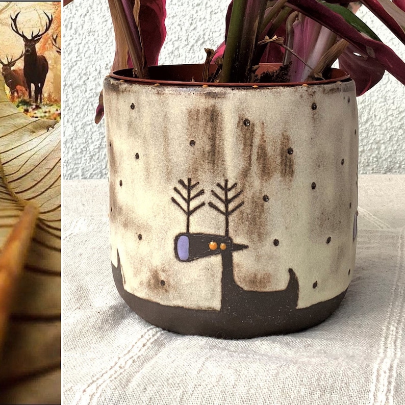 Ceramic planter handmade Succulent cactus planter Pot de fleur Deer pottery planter Ceramic pot plant Pottery planter Cache pot