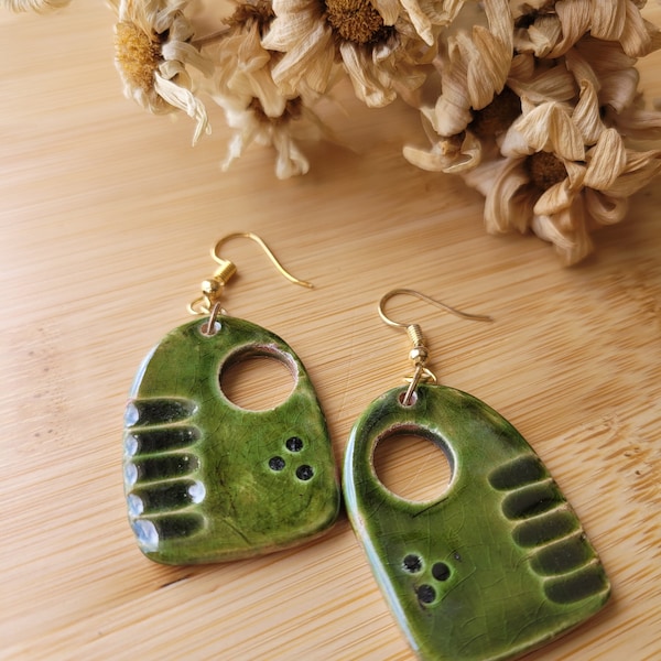 Lightweight earrings dangle, Green earrings, Handmade ceramic earrings, Unique handmade jewelry, Bohemian earrings, Dangle&Drop earrings