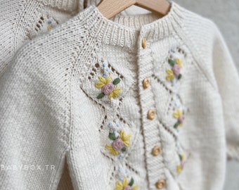 Flower Embroidered Baby Cardigan, Cardigan for Babies