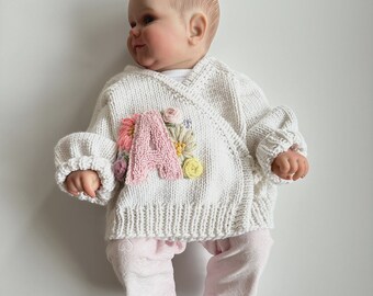 Floral Initial Sweater, Hand Embroidered Letter Sweater, Floral Letter Baby Name Sweaters