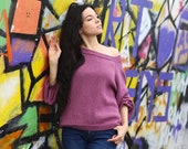 handmade wide pullover wool sweater one shoulder pullover knitted oversize pullover loose sweater summer pullover 2019,