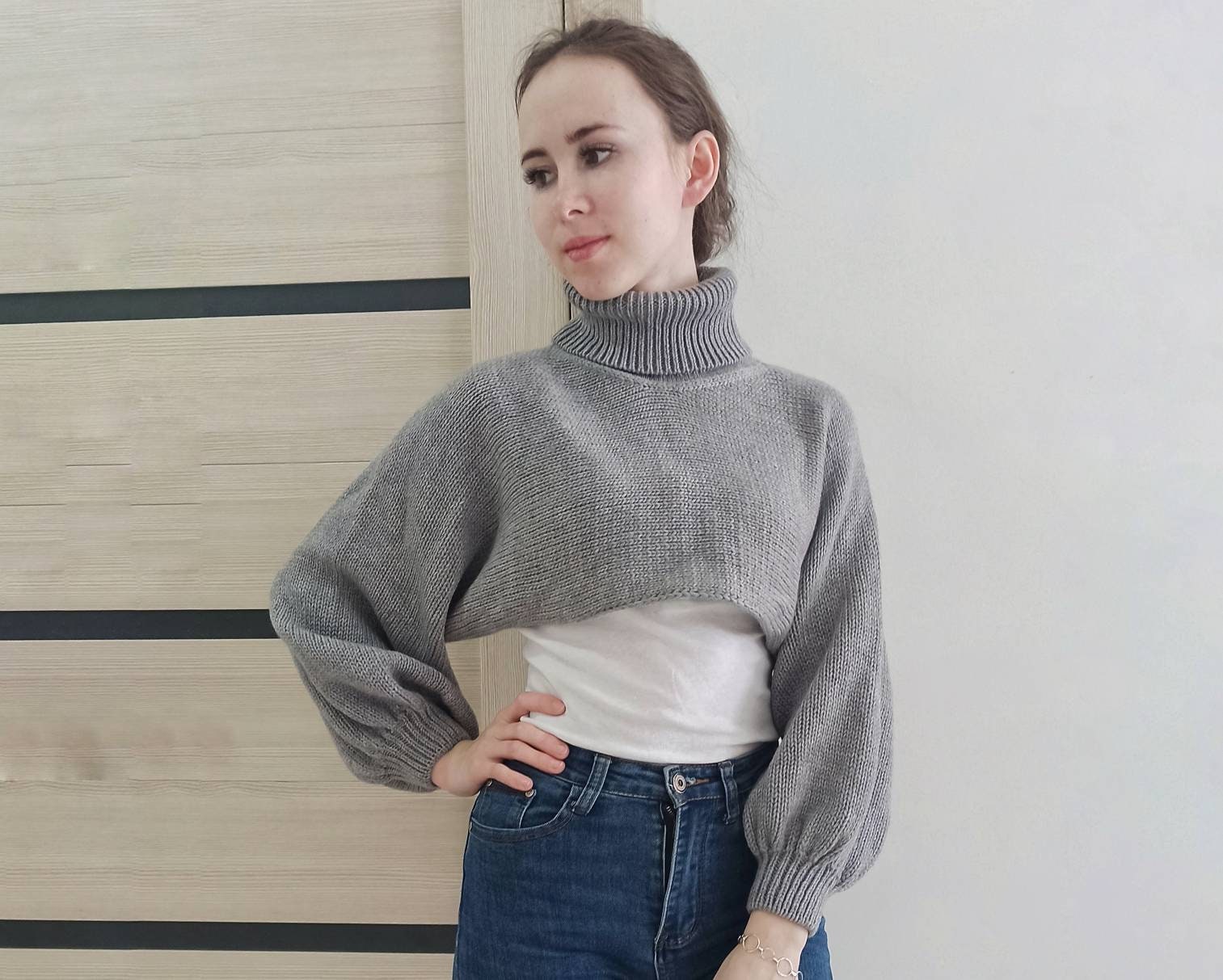 Women knit shrug turtleneck shrug longsleeve arm warmer | Etsy