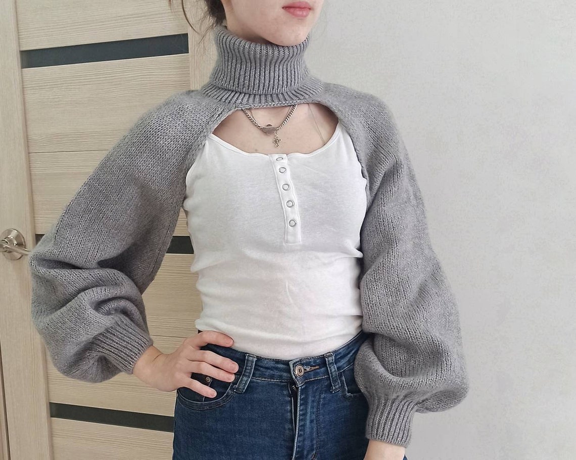 Women knit shrug turtleneck shrug longsleeve arm warmer Etsy