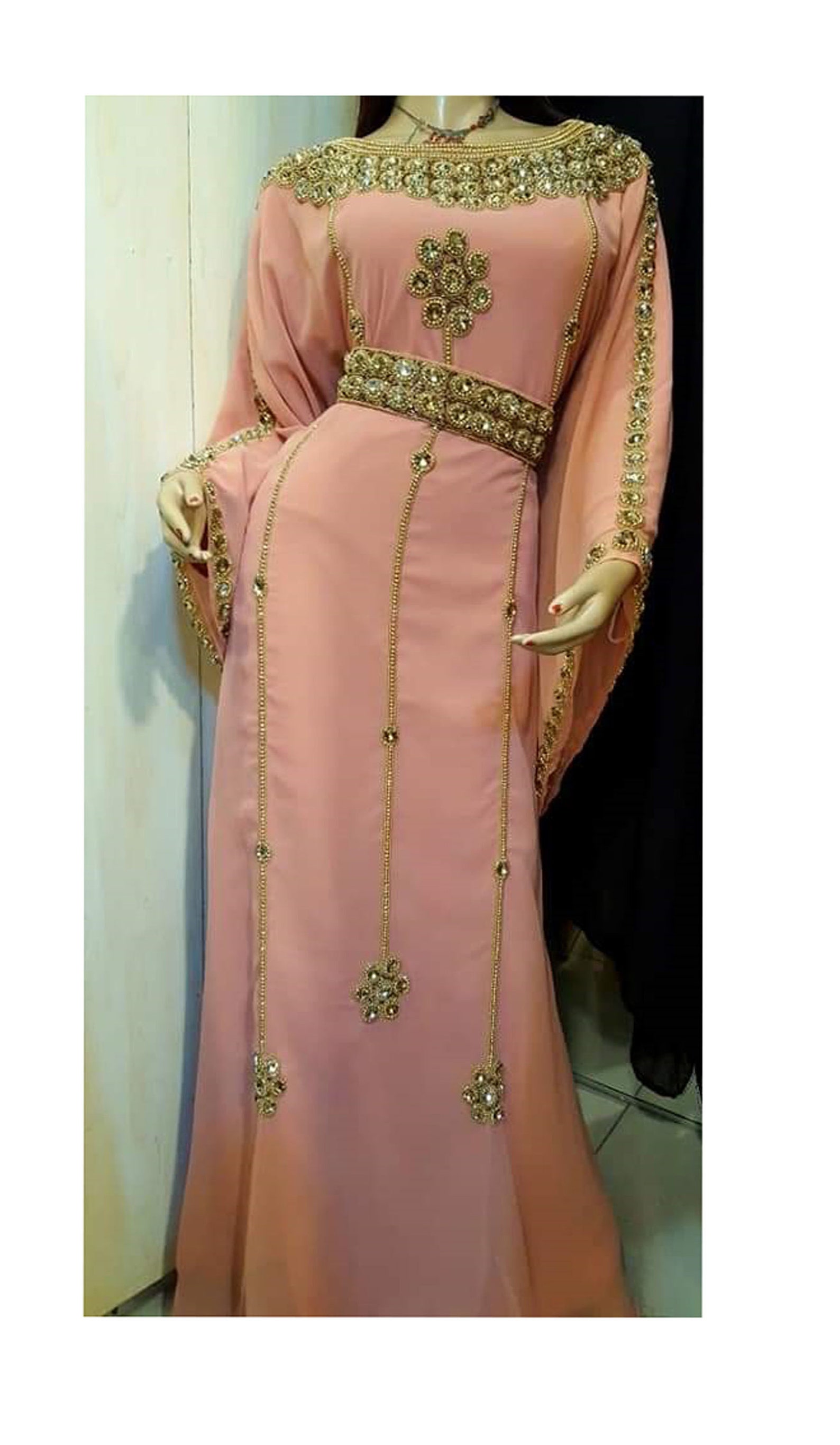 StoreUs > Arabian Clothing > Bousni Pearls And Mesh Embellished Abaya - Black