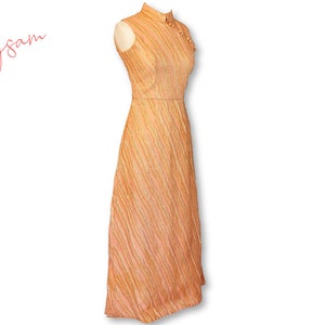 Unique Beautiful Vintage Peach Silver Gold Metallic Material Cheongsam Evening Gown