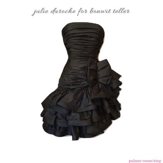 Julie Duroche 1980's Black Ruched Short Asymmetric
