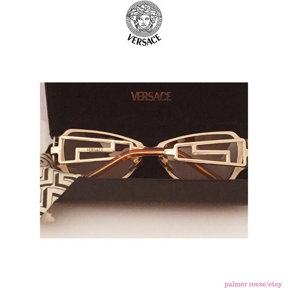 Vintage VERSACE Gold Mirrored Greek Key Sunglasse… - image 2