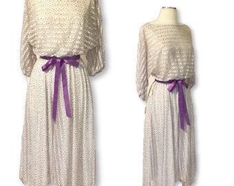 NWT Vintage GIMBELS Floral Flowy Summer Fully Lined Blouson Asymetrical Hem Dolman Style Short Sleeve Dress