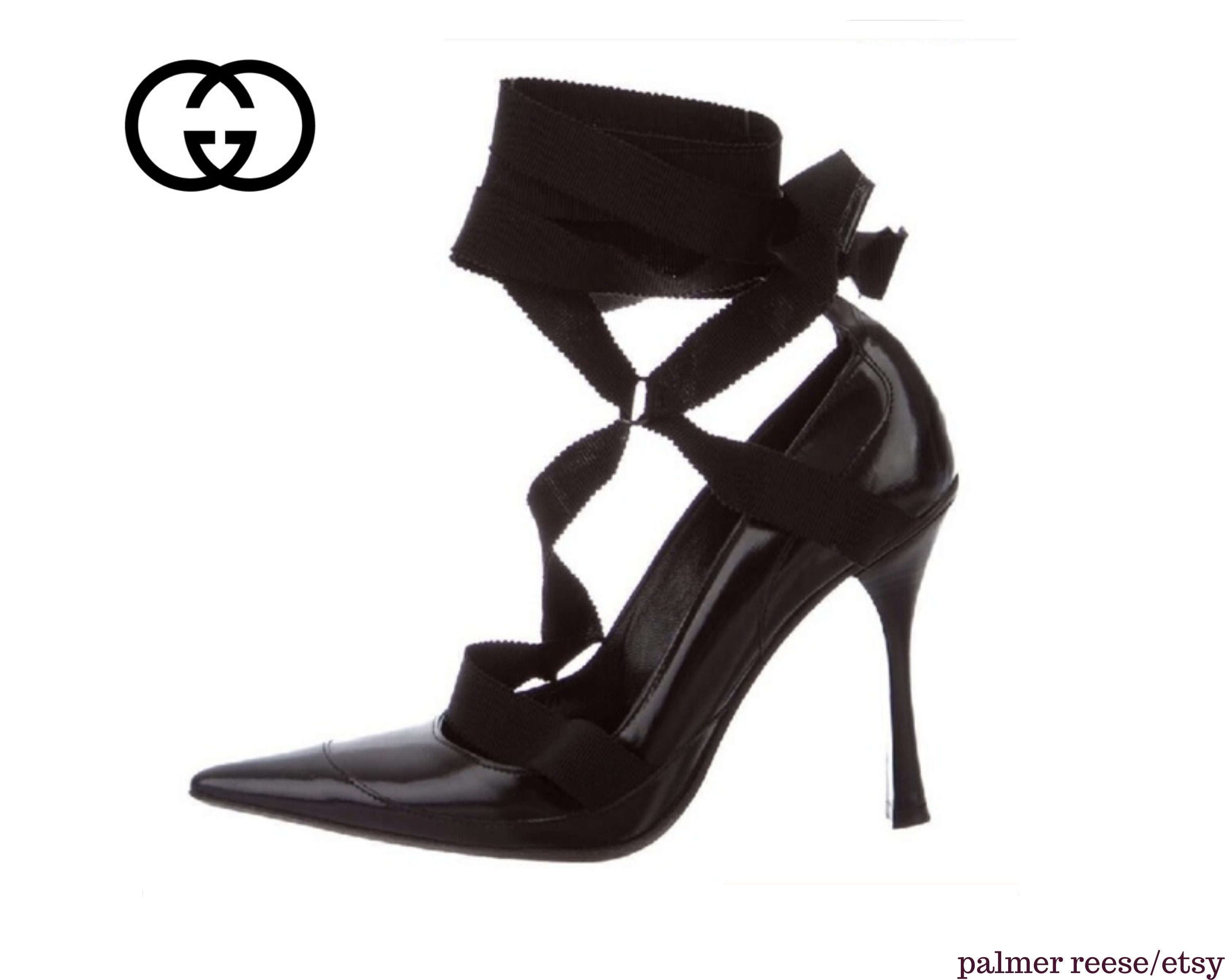 TOM FORD for Gucci Black Leather and Ribbon Sexy Stiletto Pump