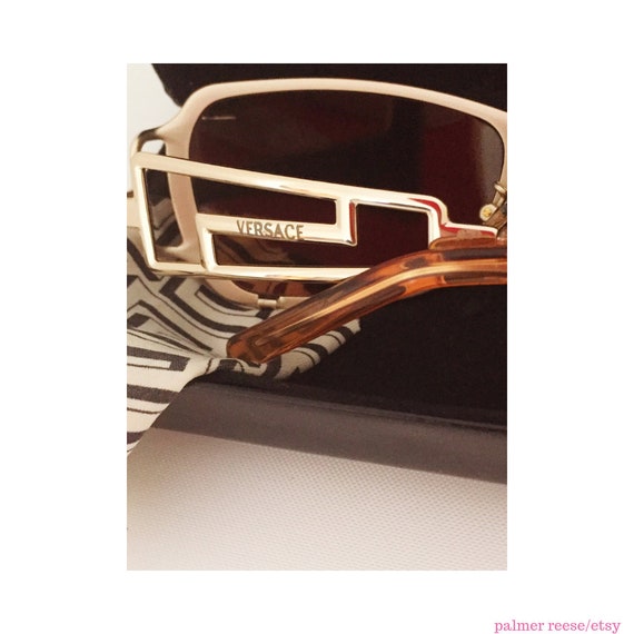 Vintage VERSACE Gold Mirrored Greek Key Sunglasse… - image 3