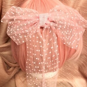Large Pink bow polka dots tulle hair barrette clip dance lolita romantic ties ballerina ballet victorian vintage retro princess