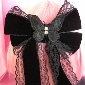 Schmetterling Spitze Samt Schleife Haarspange Gothic Lolita Krawatte Steampunk Ballett viktorianischen Vintage Retro Prinzessin Kawaii Cosplay Anime Hexe