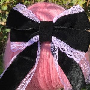 Black Velvet  lilac lace bow hairclip gothic lolita tie ballet victorian Purple princess kawaii cosplay anime rococo