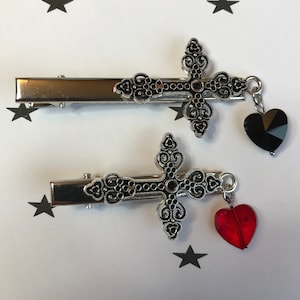 Cross hair clips heart black red gothic lolita victorian vintage party witch pagan hallowe’en costume anime cosplay