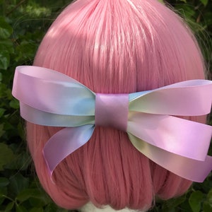 Pastel rainbow bow hair clip dance sweet lolita tie ballerina ballet princess kawaii cosplay anime pink dreamy unicorn fairy coquette