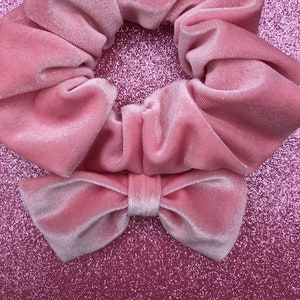 Baby pink velvet bow scrunchie elastic dance glitter sparkle sweet goth lolita ties ballerina ballet princess soft shiny