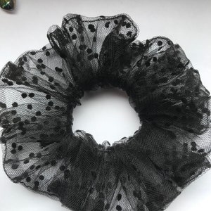 Schwarz Tüll Haargummi Haargummi Haarband elastisch Sweet Gothic Lolita Ballet Ballerina Retro Cosplay Netz Polka Dots viktorianischer Tanz Rüschen kawaii