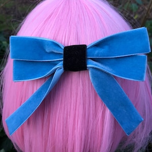 Duck blue Black velvet bow hair clip dance sweet goth lolita tie ballerina ballet victorian vintage retro princess kawaii cosplay anime