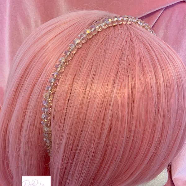 Iridescent pink pearl bead hairband headband dance sweet lolita ballerina decora princess pastel romantic boho anime dazzle coquette kawaii